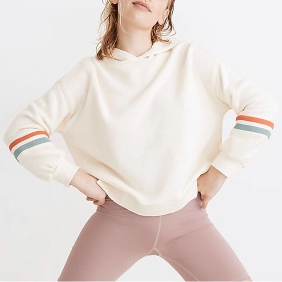 Madewell Tops - Madewell MWL Airyterry Hoodie Sweatshirt: Stripe-Sleeve Edition Size Large